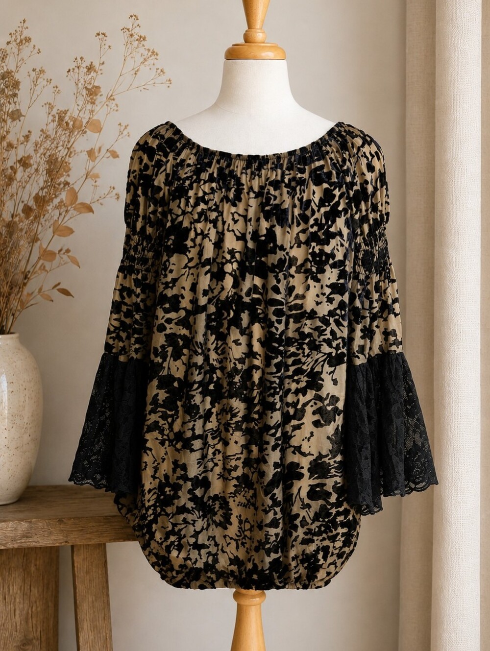 Joseph Ribkoff Off Shoulder Floral Velvet Burnout Top Bell Sleeves‎ Sleeves 14
